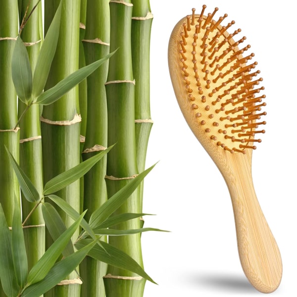 Bambu hårborste Mini Travel Portabel svansupplösande kam Naturlig hårbottenmassage Rundad naturlig trähårborste för män och kvinnor