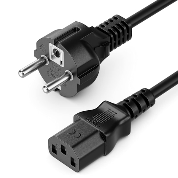 1,5 m Strømkabel Schuko Type F (CEE 7/4) til Kold Apparat Kobling C13 Stik PC Computer Skærm Printer