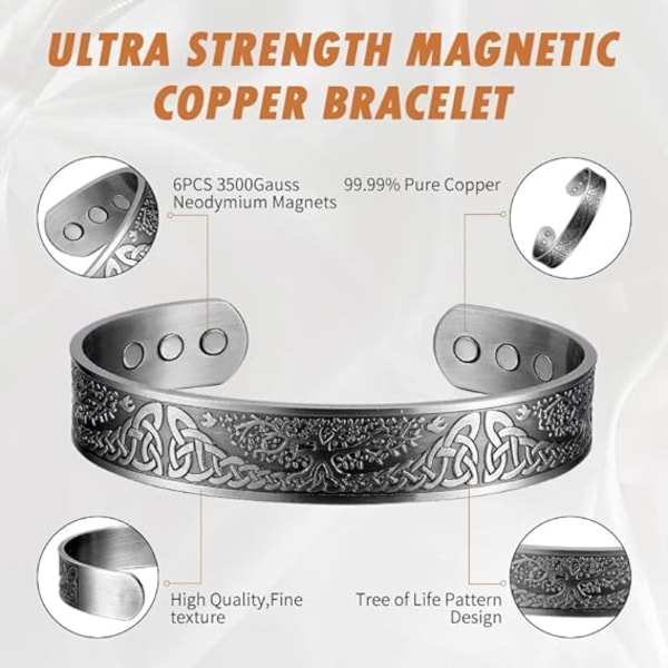 Magnetisk Kobberarmbånd til Mænd Magnetisk Armbånd Høj Gauge 99,9% Solid Kobber med Magneter Anti-Allergi Vintage Blomst Kobber Magnetiske Armbånd
