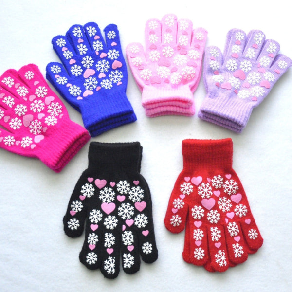 6 par magiska handskar, vinter stickade helfinger stretch handskar varma handskar för 6~11 år gamla barn flickor pojkar