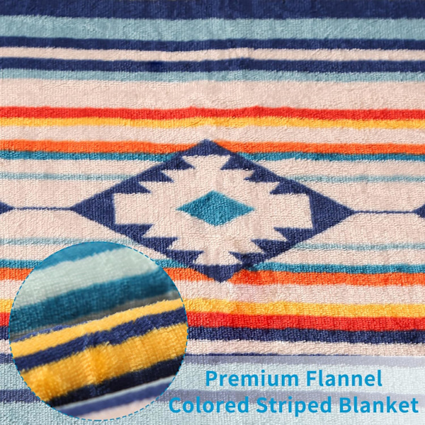 Flanellteppe Blå Stripe Myk Komfortabel Vendbar Sherpa Fleece Kastteppe, Luksuriøs Stor Flanell Kast for Sofa Setteplass Seng, 150x200 cm