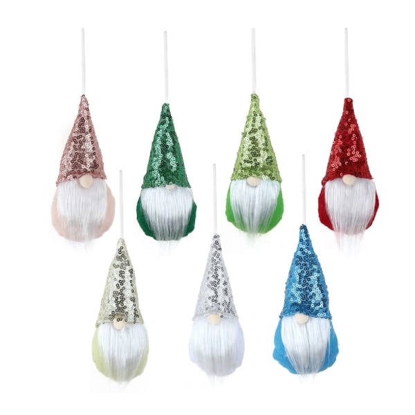 Bling Gnome Ornaments for Christmas Trees, Hanging Set of 7