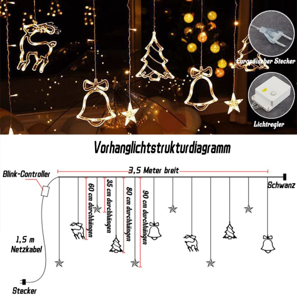 LED julelys til vinduer, 3,5 meter innendørs lysslynge