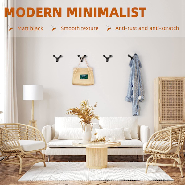 Dubbla Horn Klädkrokar Väggmonterade, Hållbara Kraftiga Väggkrokar, Minimalistisk Design Krok för Hatt, Nyckel, Handduk, Badrockskrokar