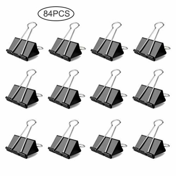 84 stk. Bulldog Clips, 15mm små binderclips, sorte foldback clips metal stationære papirclips klemme