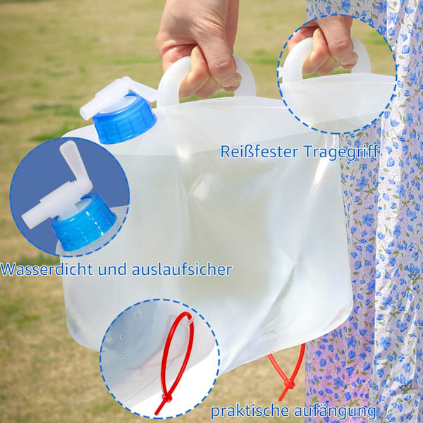 Richeer 4-pack hopfällbara vattenbehållare, 10 L/20 L, flexibel vattenbehållare, hopfällbar vattenbehållare, BPA-fri för utomhuscamping