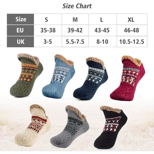 Slippersokker til mænd & kvinder Fluffy Slippersokker med gribere Anti-slip fleeceforing Varmeholdende Julegave S 35-39