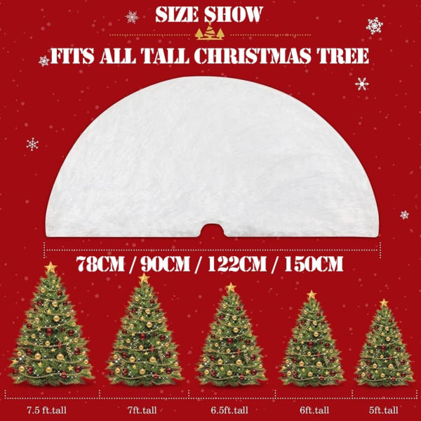 Hvid juletræsnederdel Plys juletræsnederdel Rundt juletræstæppe imiteret pels juletræsfod Tæppe Juletræ 90 cm