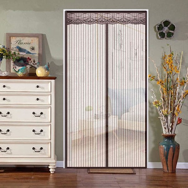 Magnetisk Myggenet Gardin Insektdørsskærm Høj Densitet Flue Bug Myg Mesh Gardin 90*210cm (Kaffe-Ren)