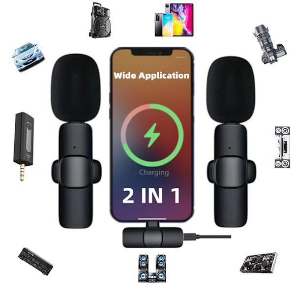 Bärbar Trådlös Lavalier Mikrofon för iPhone och Android, Ljud- och Videoinspelning, Mini Mikrofon för Livestreaming, Gaming, Telefonmikrofon