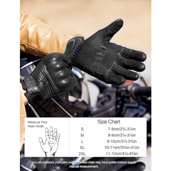 Motorcykelhandskar i Getläder för Män, Skyddande, Fullfinger, Alla Säsonger, 2XL