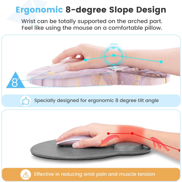 Musmatta med handledsstöd och tangentbords handledsstöd, 3 st datormusmattor för skrivbord med muggunderläggssats, ergonomisk musmatta i minnesskum