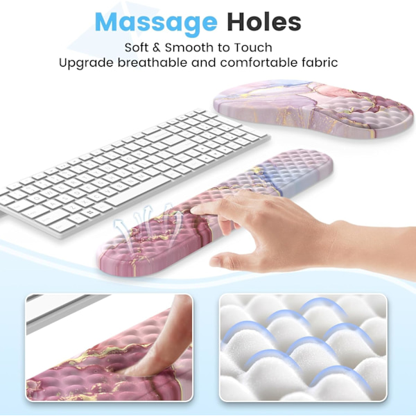 Musmatta med handledsstöd och tangentbords handledsstöd, 3 st datormusmattor för skrivbord med muggunderläggssats, ergonomisk musmatta i minnesskum
