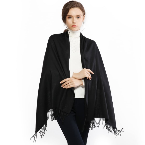 Dametørklæder - Pashmina-sjal og -omslag til bryllupstørklæder til kvinder vinter (sort)