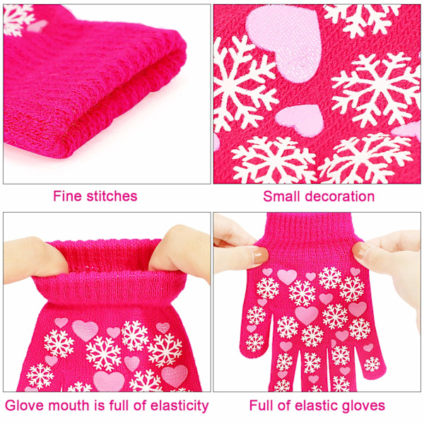 6 par magiska handskar, vinter stickade helfinger stretch handskar varma handskar för 6~11 år gamla barn flickor pojkar