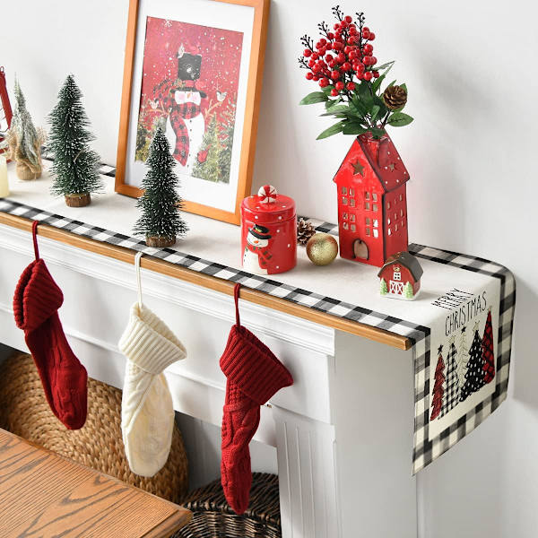 Akvarell Buffalo Plaid Julgranar Bordslöpare 13x108in