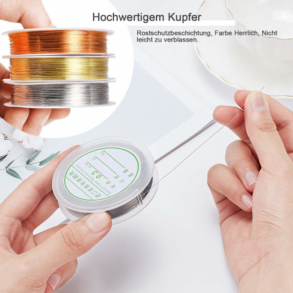 Smykke Wire, 0,3 MM, Guld, Sølv, Kobber, 3 Ruller (15m*3mm)