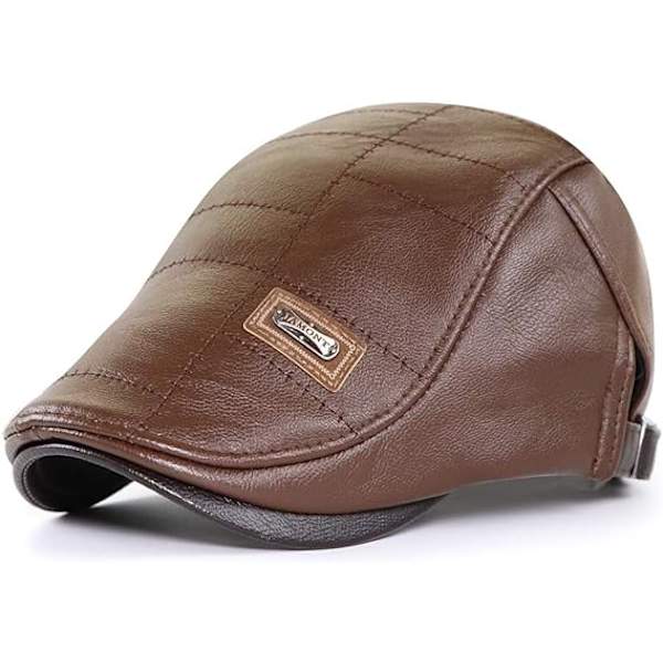 Herrar Varm PU Läder Flat Cap Newsboy Cap Vintage Basker Driving Irish Flat Hat Engelsk Farfarhatt