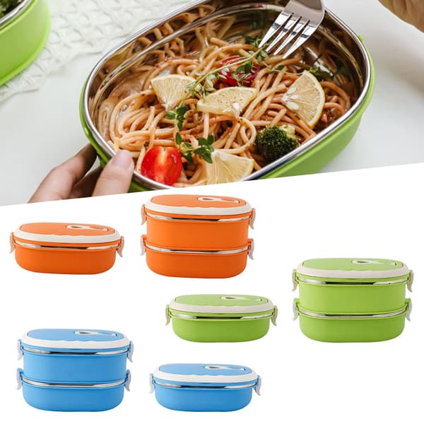 Isolert Bento Matboks i Rustfritt Stål (Blå 2 Lag) Blue