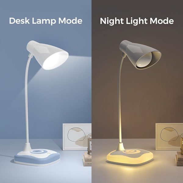 Skrivebordslampe, Batteridrevet Bordlampe, USB Genopladelig Lampe, 3 Lysstyrke Niveau, Berøringsstyret Natlampe