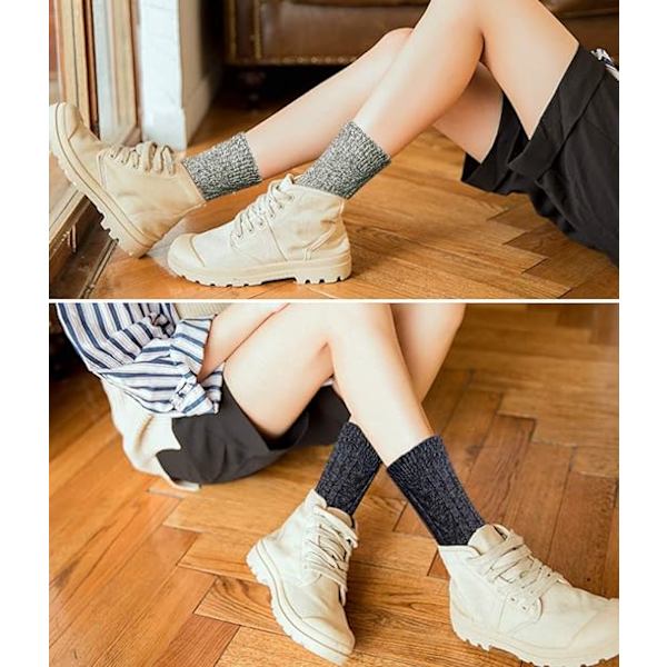 5 Par Damsockor Ull Termisk Varma Stickade Damsockor för Vinter
