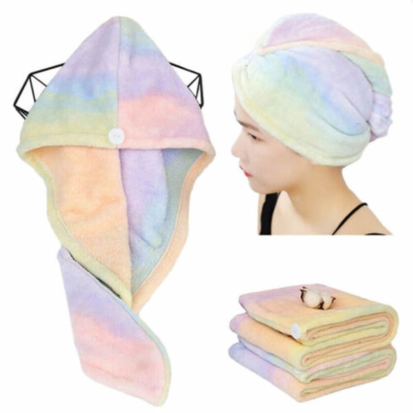 2-pack mikrofiberhårhandduk, regnbåge, snab torkning