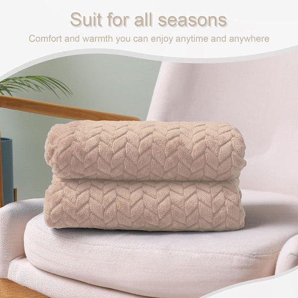 Stor Flanel Fleece Pled, 180*200 CM Sofa Pled, Blød Jacquard Vævet Bladmønster Pled til Sofa
