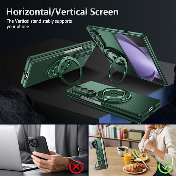 Yhteensopiva Samsung Galaxy Z Fold 6:n kanssa, Magneettinen sormipidike iskunkestävä suojakuori ohut istuvuus Samsung Galaxy Z Fold 6:lle (Vihreä)