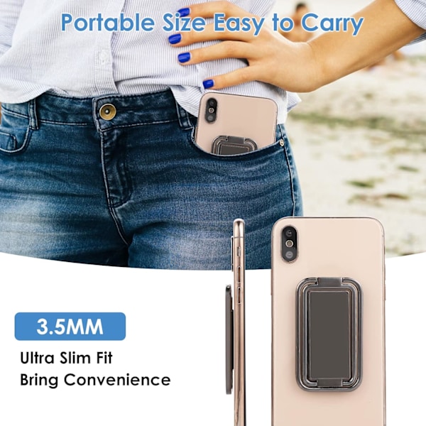 Mobiltelefon Ringholder, Fingerring Stand, 360° Rotation Foldbar Ultratynd Metal (Sort)