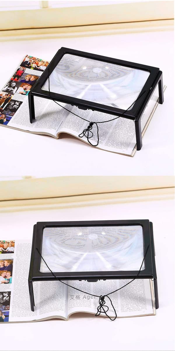 Lighted Magnifier, Reading Aid - A4 Rektangulær Plast Læseforstørrelsesglas med LED Lys