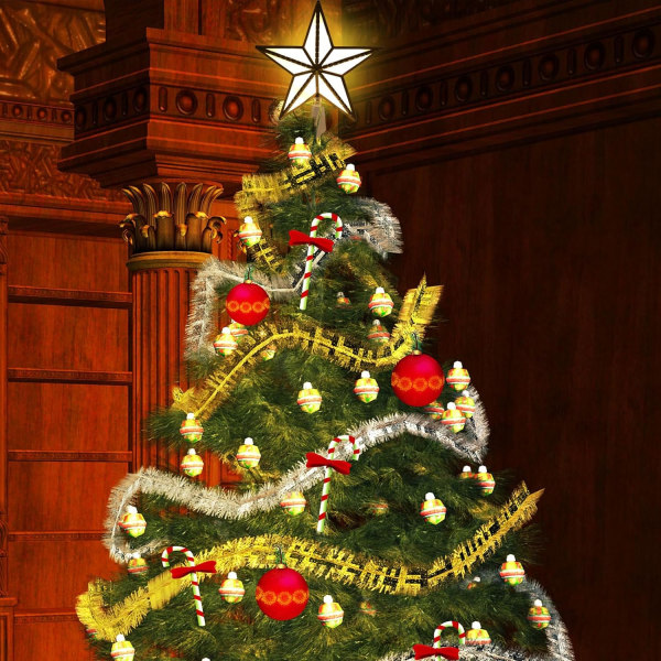 Julgranstopper, upplyst julgransstjärna, batteridriven LED julstjärna, bra tillbehör för julgran, julfest