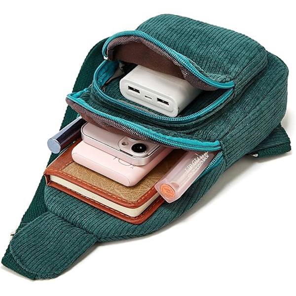 Naisten Sling-laukku, Pieni Ristilaukku, Corduroy-Sling-reppu, Vyölaukku, Matkustukseen, Urheiluun, Juoksuun, Vaellukseen black