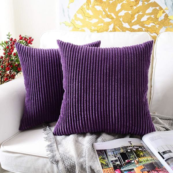 2-pack Corduroy Mjuka Dekorativa Fyrkantiga Prydnadskuddar, Lämpliga för vardagslivet och även för helgdagar som jul 45x45 cm purple