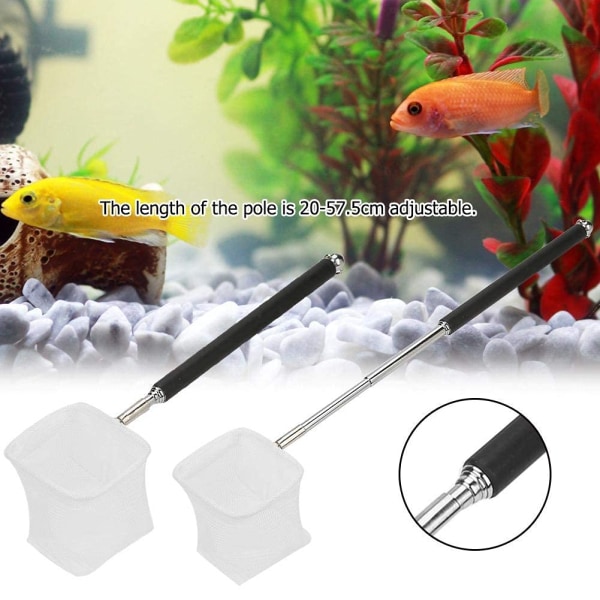 Justerbar mini fiskenetstang til akvarietankrejer 20-57,5 cm kan udvides (firkantet net-sort)