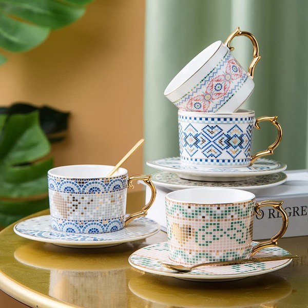 Keramisk Kaffe Krus Lys Luksus Keramisk Kaffe Kopp Europeisk Retro Sett Hjem Stil Engelsk Ettermiddagste (A)
