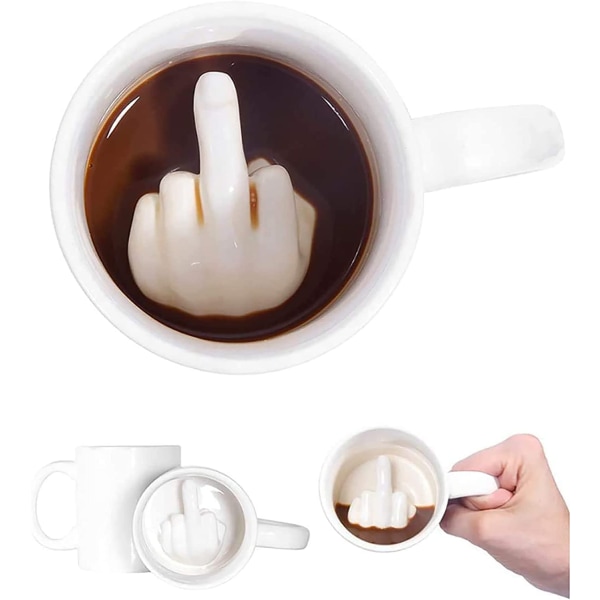 Tummen upp keramisk mugg, 3D rolig kaffemugg mittfinger inuti keramisk kopp, 11 oz