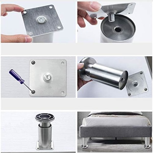 4 Justerbara Möbelben i Rostfritt Stål Silver (3,8 cm)