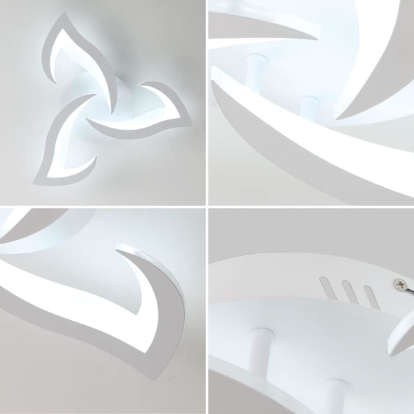 Modern akryl bladformad 36W LED taklampa med 3 blombladsliknande lampor, 6500K kallvitt ljus, lämplig för sovrum, vardagsrum.