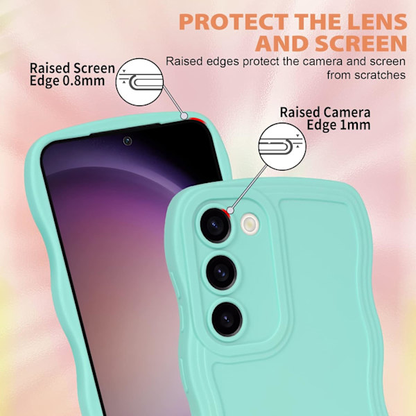 Samsung Galaxy S23 Plus Skal för Tjejer Kvinnor, Sött Lockigt Våg-ram Flytande Silikon Flexibelt Mjukt Stötsäkert Kameraskydd Skal Light cyan S23+/PRO/PLUS