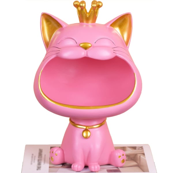 Laughing Cat Figures-statue, Big Mouth Cat-oppbevaringsboks, Fortune Cat-skulptur, Lucky Cat-oppbevaringsboks, smykkebrett