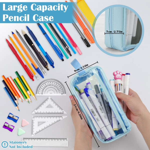 Gjennomsiktig blyantveske, gjennomsiktig eksamenspennal, vanntett PVC-oppbevaringspose med klar toalettsaker – ideell for skrivesaker, kosmetikk, sminke, Trave (blå)