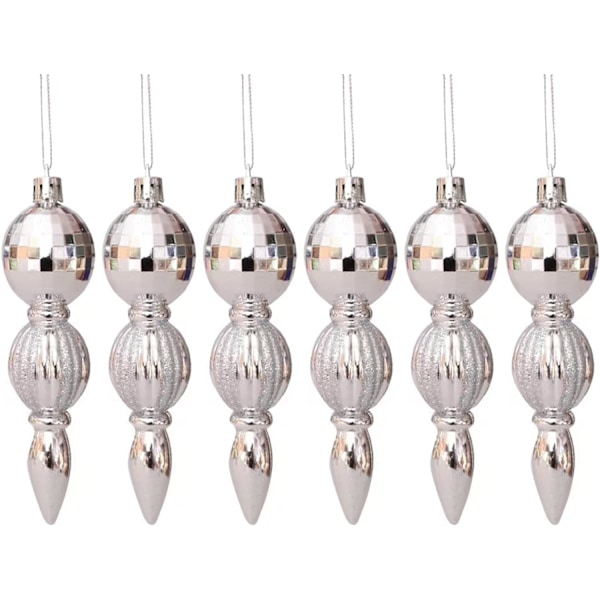 6 st julgranskulor i konform, 13 cm julkonpynt silver julgransdekoration