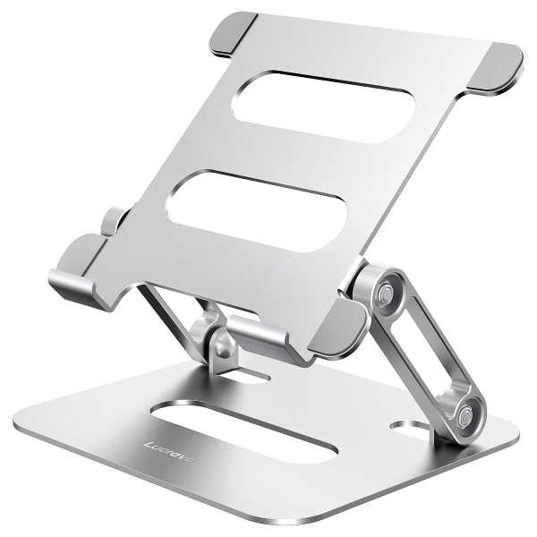 Tablet Stativholder for Skrivebord - Justerbar Foldbar Aluminium Skrivebordsstativ E-leser Sølv