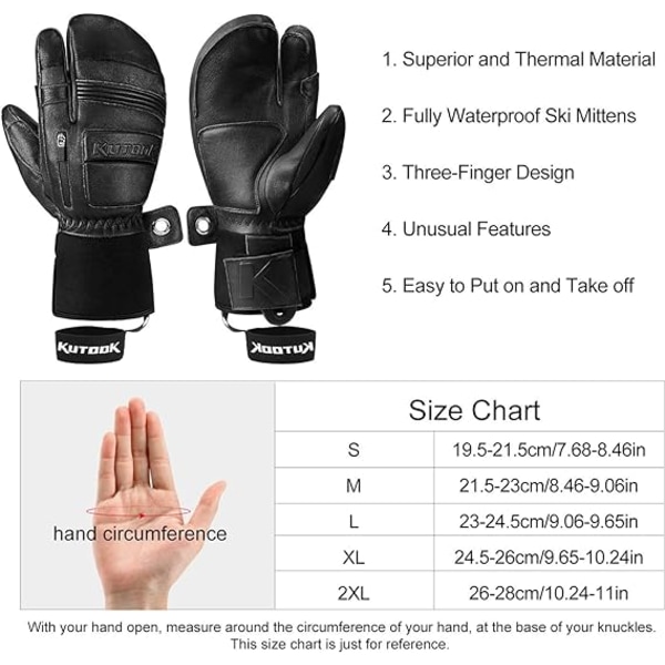 Vinter Skidhandskar Termiska Vattentäta Getläder Förlängda Handled Snö Skid Snowboard Utomhussporter XL Black XL