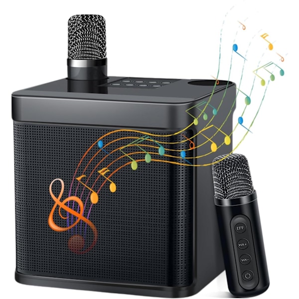 Karaokemaskine med 2 trådløse mikrofoner og Bluetooth-højttaler