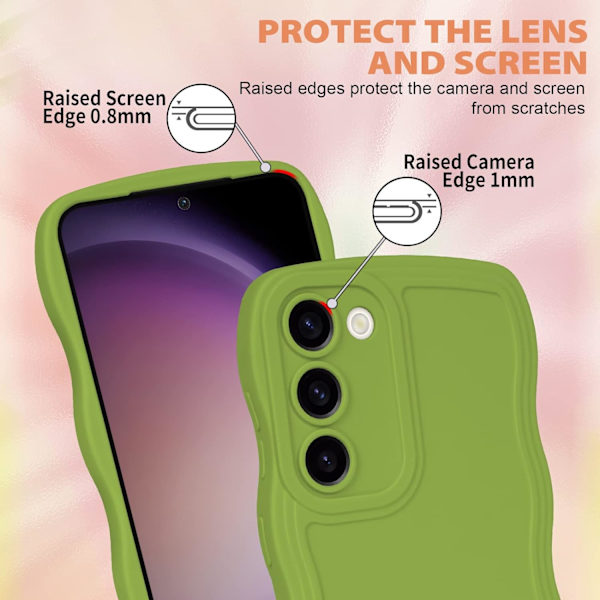 Samsung Galaxy S23 Plus -puhelin kotelo tytöille ja naisille, Söpö kihara aaltoileva muoto nestemäinen silikoni joustava pehmeä iskunkestävä kameran suojapuskuri green S23