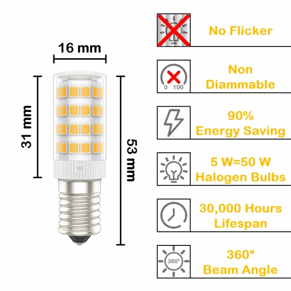 E14 LED-lampor, 5W (motsvarande 50W) Varmvitt 3000K 6 st