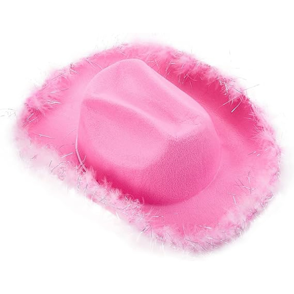Kvinnors Cowboyhatt - Fluffig Fjäder Glitter Rosa Cowgirlhatt Keps Huvudbonad Maskeraddräkt