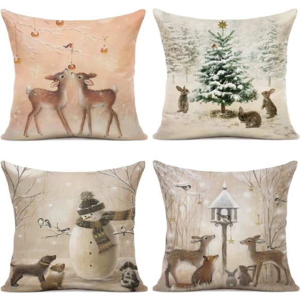 Pudebetræk 40 x 40 cm, Sæt med 4 Pudebetræk, Julepudebetræk, Dekorative Pudebetræk til Dekoration, Jul, Sofa, Soveværelse, Sofa