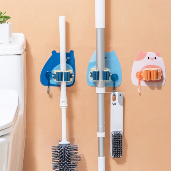 Mop og kost holder, selvklæbende tegneserie med krog (4 stk)